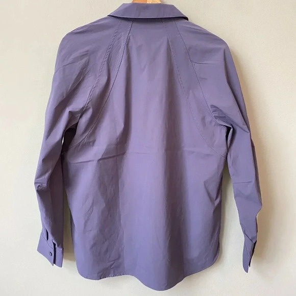 NWOT Athleta Women's Small Long Sleeve Relaxed Poplin Button Down Top Purple - Picture 12 of 16